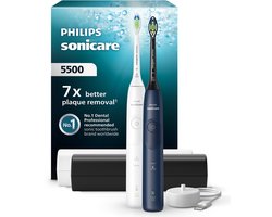 Philips Sonicare 5500 Series - Elektrische Tandenborstels - Wit & Blauw Duopack – 2 Reisetuis - Wittere tanden - HX7119/01