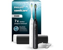 Philips Sonicare 5500 Series - Elektrische Tandenborstels - Wit & Zwart Duopack – 2 Reisetuis - Wittere tanden - HX7119/02