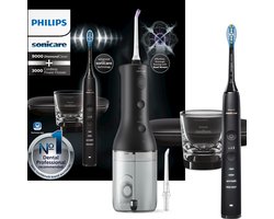 Philips Sonicare 9000 Diamond Clean Zwart (HX9911/09) + Power Flosser 3000 Monddouche Zwart (HX3806/33) - Elektrische Tandenborstel en Flosapparaat
