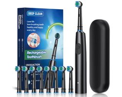 Roterende elektrische tandenborstel, snel opladende tandenborstel, mondverzorging, nieuw product - zwart, 8 koppen