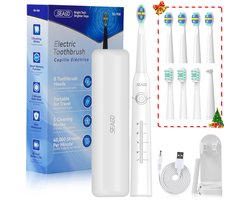 SEAGO Elektrische Tandenborstel - Wit - Reisetui - Wittere tanden - 8 Opzet-borstels -5 poetsmodi-Timer