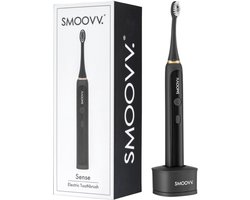 Smoovv Sense Elektrische Tandenborstel - Sonische Tandenborstel - 3 Poetsstanden - 5 intensiteiten - 4 x 30 sec. timer - 30 dagen batterij - Luxe design - USB-oplaadstation - IPX7 waterdicht - Inclusief opzetborstel - Zwart