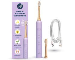 Smyle Sonische Elektrische Tandenborstel met USB-C Oplader, 2 Opzetborstels, Lange Batterijduur en Druksensor - Duurzaam en Effectief Poetsen - Paars