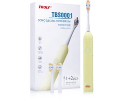 Truly TBS0001 - Elektrische Tandenborstel - IPX7 - 3 Poetsstanden - Inclusief 3x Opzetborstels - Draadloos Oplaadbaar - Geel
