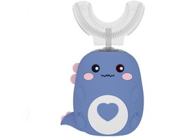 Ultrasone tandenborstel voor kinderen van 7-12 jaar, U-vormige elektrische tandenborstel, met cartoon dinosaurus design, waterdicht (blauw (leeftijd 7-12)).