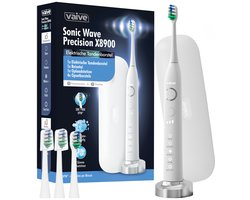 Vaive Sonic Wave Precision X8900 Elektrische Tandenborstel - 48000 VPM - 5 Standen, 3 Niveaus - 4 Borstelkoppen & Reisetui - Wit
