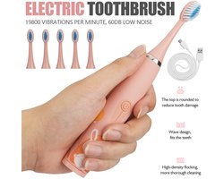 Waterdichte elektrische tandenborstel voor kinderen met 6 borstelkoppen, USB oplaadbaar, geschikt voor kinderen