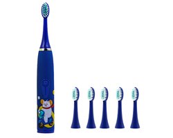 Ynkkvre -Elektrische Kinderzahnbürste - IpX7 Waterdicht - Trillingsarme Geluidsgolven Voor Gevoelig Tandvlees - 6 borstelkoppen - Voor Kinderen Vanaf 6 Jaar blauw