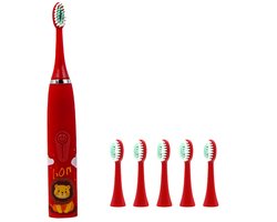 Ynkkvre -Elektrische Kinderzahnbürste - IpX7 Waterdicht - Trillingsarme Geluidsgolven Voor Gevoelig Tandvlees - 6 borstelkoppen - Voor Kinderen Vanaf 6 Jaar rood