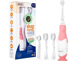 Youha - Elektrische Tandenborstel Baby & Kind - IPX7 Waterproof - Inclusief 5 Opzetborstels en LED Lampje - Voor 0-48 Maanden - Kleur: Roze