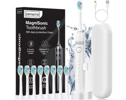 Zenwire Magnisonic 506 - Elektrische Tandenborstel - 97 000 oscillaties/min - 6 modi - IP67 - USB-C - 60 dagen werking met magnetische motor - 8 tips - behuizing - standaard - oplaadkabel - Wit