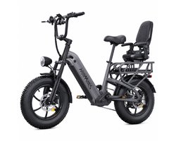 HillMiles Mile Link 1 Elektrische fiets 250W 25km/u - 48V 18Ah accu-hydraulische schijfremmen - Stadsfiets - Transportfiets - met kinderzitje, grijs