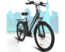 HITWAY Elektrische Fiets Voor Volwassenen | Ebikes fietsen Stadsfiets | 250W 36V motor | 7 VERSNELLINGSSYSTEEM | 26 inch - Zwart