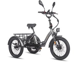 250W Dik Klapfiets E-Bakfiets 20 Inch 48V 18.2Ah Accu, Hydraulische Schijfremmen Elektrische Fiets, Elektrische Vrachtsfiets 180kg, Grijs Driewieler E-Bike