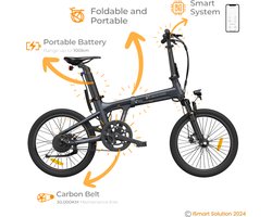 ADO E-bike A20S Air Elektrische Fiets | vouwfiets | Lichtgewicht (16-18 kg) | 25 km/u |100 km Actieradius | 250W Motor | Samsung-batterij | Aluminium Frame voor Recreatieve Activiteiten | Grijs