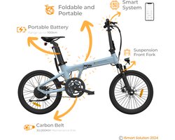 ADO E-bike Air A20S Elektrische Fiets | vouwfiets, e-bike | 25 km/h Maximale Snelheid | Hydraulische Schijfremmen | Krachtige Samsung-batterij | Met Verende Voorvork | Iovry blue (Blauw)