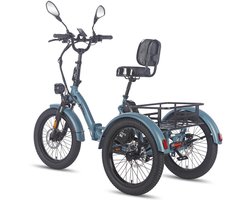Dik Klapfiets E-Bakfiets 20 Inch 48V 23.45Ah Accu, Hydraulische Schijfremmen Elektrische Fiets, Elektrische Vrachtsfiets 180kg, Blauw Driewieler E-Bike