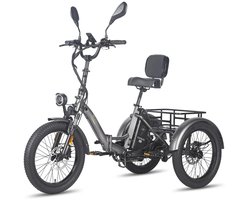 Dik Klapfiets E-Bakfiets 20 Inch 48V 23.45Ah Accu, Hydraulische Schijfremmen Elektrische Fiets, Elektrische Vrachtsfiets 180kg, Grijs Driewieler E-Bike