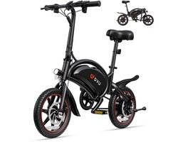DYU D3F Elektrische Vouwfiets - 35–40 km Actieradius - 36V 10Ah Accu - 250W Motor - Voor- en Achter Schijfremmen - 25 km/u - Zwart
