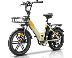 Elektrische fiets - Actieradius 140km - 20 Inch Commuter E-Bike - Verwijderbare batterij 36V 20.8Ah - Motor 250W - Shimano 7 versnellingen - LCD-display- 180 mmMechanische Schijfremmen - Fatbike - Khaki