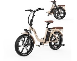 KOOLUX | X16 Elektrische Vouwfiets | E-Bike | 20 x 3.0 Inch Dikke Banden | 48V 15.6Ah 750WhLithium Accu | 250 W Motor | Maximaal 25/u | Maximaal bereik 75km | 7-speed versnelling | LCD Scherm | Aluminium Frame | Beige