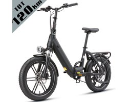 Maxtron Ilex Elektrische Vouwfiets - 20×3.0 inch Brede Banden - 146 km Actieradius - 48V 14,4Ah Accu - 691,2Wh - Hydraulische Schijfremmen - Shimano 7 Versnellingen - Zwart