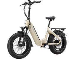 TTGO F6 Boost Elektrische Fiets – 250W Motor - 48V18Ah Lithium Accu – Actieradius tot 140 km – Hydraulische Schijfremmen – 20×4.0 inch Fatbike Banden - Shimano 7 Versnellingen - Vouwfiets - Beige