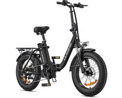 ULZOMO Dolphin Vouwfiets Elektrisch, 20 inch Voorvering, 250W 25 km/h, 36V 18.2Ah Lithium‑accu, 7‑speed, Stads E‑Bike,Zwart