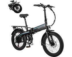 Vankel Elektrische Vouwfiets - 48V 556Wh Accu - 90Nm Koppel - 20 inch Brede Banden - Uitneembare Accu - Shimano 7 Versnellingen - Zwart