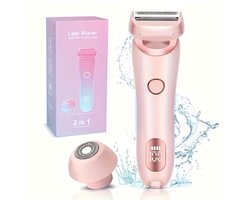 2-in-1 intiem scheerapparaat, elektrisch scheerapparaat voor ontharing bij vrouwen, draagbaar mes voor ontharing, snoerloze bodygroomer, bikinilijntrimmer, met led-display voor vrouwen (roze)