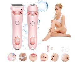 2-in-1 natte en droge bikinilijntrimmer, 2025 Nieuwe pijnloze ontharing, verwijderbare koppen, elektrisch scheerapparaat met glijfunctie, geschikt voor benen, armen en bikinilijn (roze) (roze, één maat)