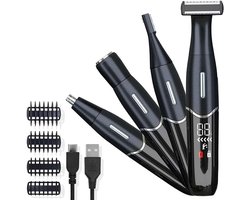 4-in-1 elektrisch ontharingsapparaat Unisex - Scheerapparaat, wenkbrauwtrimmer, gezichtstrimmer, neustrimmer - USB-oplaadbaar en waterdicht