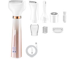 4-in-1 Lady Shavers voor vrouwen met LED-batterijdisplay, gezichtshaarverwijderaar voor vrouwen, elektrisch scheerapparaat voor lichaam, benen, schaamhaar, IPX6 waterdicht en oplaadbaar, draagbaar nat en droog, roze/goud