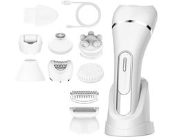 7-in-1 multifunctionele elektrische epilator voor dames, scheerapparaat, bikinilijn, okselhaartrimmer met oplaadstandaard, wit