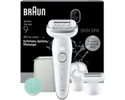 Braun Silk·épil 9 SkinSpa - Wet & Dry Epilator - 9-080 - Langdurig Gladde Huid - Inclusief Exfoliatieborstel, Massagepad, Scheerkop en Trimkam - Zilver
