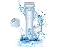 Damesscheerapparaat - Bikinitrimmer - 2 in 1 Elektrisch scheerapparaat voor dames - Nat en droog Waterdicht - Pijnloze epilator voor gevoelige huid - Voor gezicht, oksels, intieme delen, benen - Blauw
