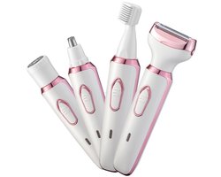 Elektrisch Ladyshave, Draadloos 4-in-1 Elektrisch Scheerapparaat voor Dames, Oplaadbaar Pijnloos Scheerapparaat Bikinitrimmer Nat en Droog Ontharen voor Gezicht Benen Oksel, Neus en Wenkbrauw