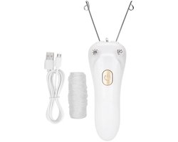 Elektrisch ontharingsapparaat, ontharingsapparaat met katoenen draad, oplaadbaar via USB, ontharingsapparaat met katoenen draad (hoofdeenheid, katoenen draad, USB-oplaadkabel).