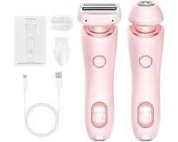 Elektrisch scheerapparaat voor dames - 2-in-1 nat/droog waterdicht ontwerp - USB oplaadbaar - Geschikt voor gezicht, bikini, benen, armen, lichaam en oksels - Roze