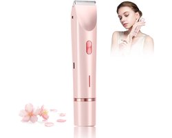 Elektrische bikinitrimmer voor vrouwen, scheerapparaat voor het lichaam van vrouwen voor de intieme zone, 2-in-1 elektrische damesscheerapparaat voor vrouwen, bikinilijn, gezicht, benen en oksels, roze