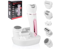 Elektrische epilator - 5 in 1 Ladyshaves voor Vrouwen - nat en droog - met exfoliërende en reinigende borstel - roze - geschikt voor benen, lichaam, oksels, bikini