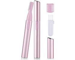 Elektrische Wenkbrauwtrimmer, Draagbare Elektrische Wenkbrauw-epilator met Dubbelzijdige Wenkbrauwkam en Reinigingsborsteltje, Pijnloze Eyebrow Shaver Trimmer Gezichtshaarverwijderaar voor Gezicht Kin Bovenlip Nek Perzik-fuzz