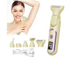Epilator - 5-in-1 Elektrische Scheerapparaat voor Vrouwen - Oplaadbare Epilator met Waterdicht Ontwerp - Geschikt voor Gezicht, Benen en Lichaam - 17x5cm - Geel