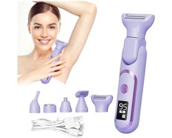 Epilator - 5-in-1 Elektrische Scheerapparaat voor Vrouwen - Oplaadbare Epilator met Waterdicht Ontwerp - Geschikt voor Gezicht, Benen en Lichaam - 17x5cm - Paars