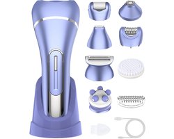 Epilator voor Vrouwen - 7-in-1 Haarverwijdering Apparaat met Massagekop en Reinigingsborstel - Bikinischaver - IPX7 Waterdicht - Draadloos - Paars