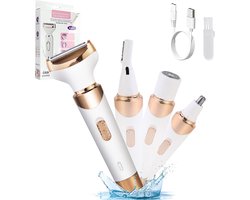 Epileerapparaat Dames - Epilator Voor Eenvoudig Ontharen - 4 Opzetstukken - Damesepilator - Bikinitrimmer - Epilator Gezicht - Wet & Dry - Epilators - Gezichtsreiniger - Ontharingsapparaat - Usb Oplaadbaar - Goud - Gezicht/Oksels/Benen/Geslachtsdelen