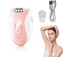 Ontharingsapparaat - Draadloos ontharingsapparaat - Gezichtsontharingsapparaat - 4-in-1 elektrisch scheerapparaat - 2 snelheidsstanden - Glad ontharingsapparaat - Geschikt voor gezicht, bikinilijn, armen en benen - Roze