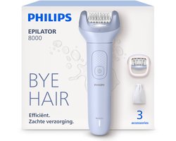 Philips Epilator Series 8000 - Draadloze Nat & Droog Elektrische Epilator, Ontharing voor Benen en Lichaam, met ProGuide, 3 Accessoires, 60 min. Gebruikstijd, Model BRE708/00