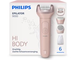 Philips Epilator Series 9000 – Draadloze Nat & Droog Elektrische Epilator, Ontharing voor Volledig Lichaam, met ProGuide, 6 Accessoires, 60 min. Gebruikstijd, Model BRE718 /00