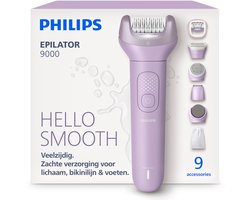 Philips Epilator Series 9000 – Draadloze Nat & Droog Elektrische Epilator, Ontharing voor Volledig Lichaam, met ProGuide-systeem, 6 Accessoires, 60 min. Gebruikstijd, Model BRE728/00